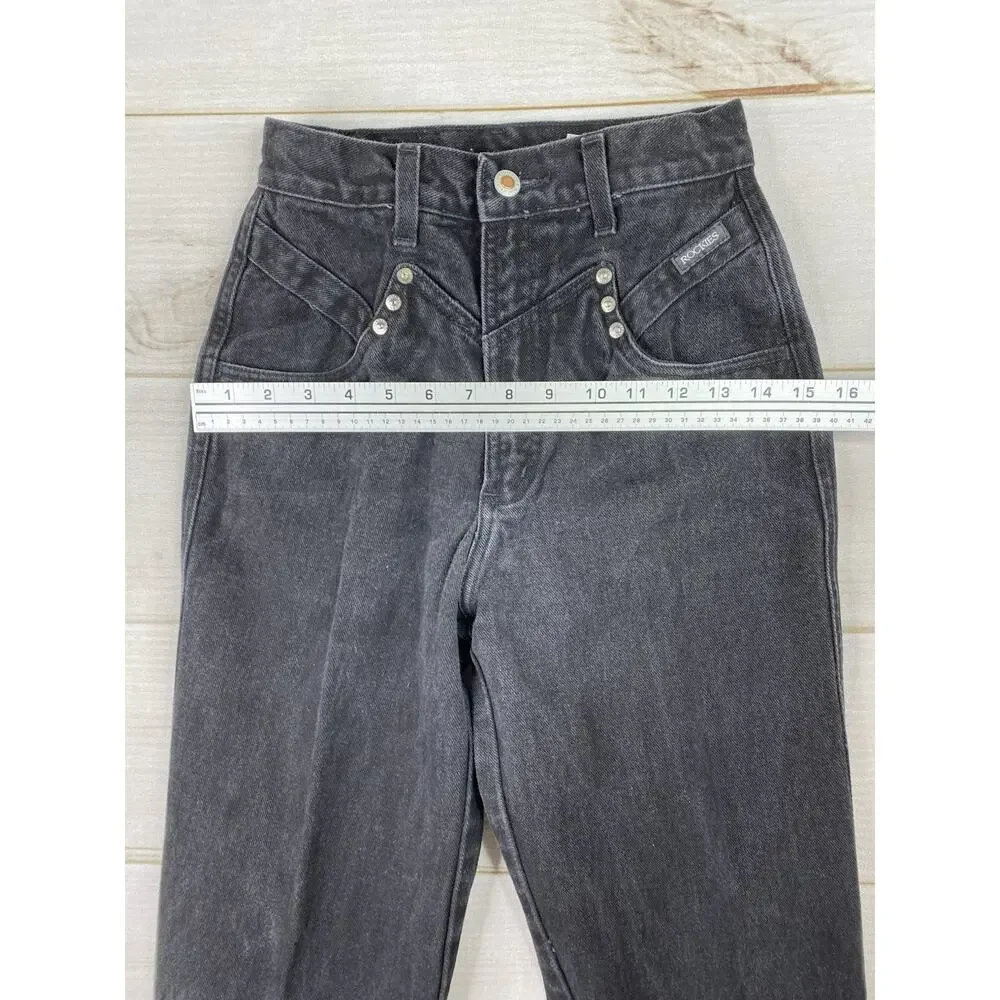 Vtg Rockies Jeans Womens 26/3 Black Rivets Bareback Riding High Rise Cowgirl 90s